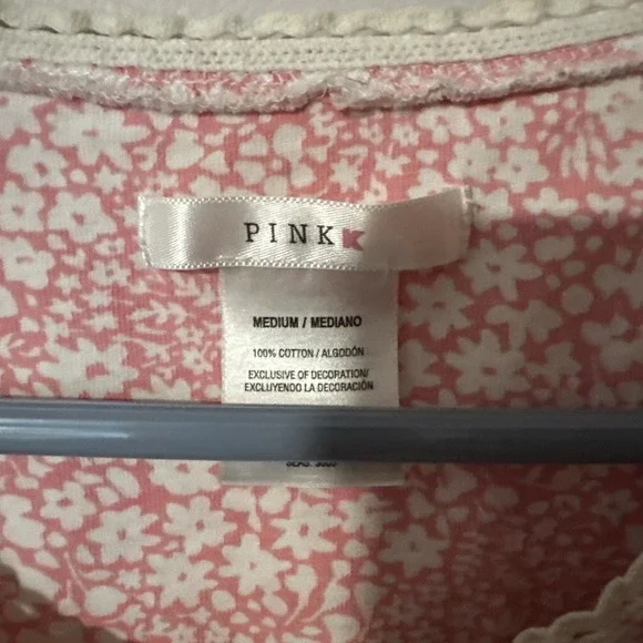 Pink VS Women's Pink Floral‎ Sleeveless Nightgown Size Medium Sleepwear Cotton - Picture 2 of 7